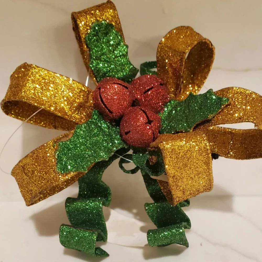Set of 9 NEW Department 56 Golden Glitter Christmas Ornaments Cherub Sleigh